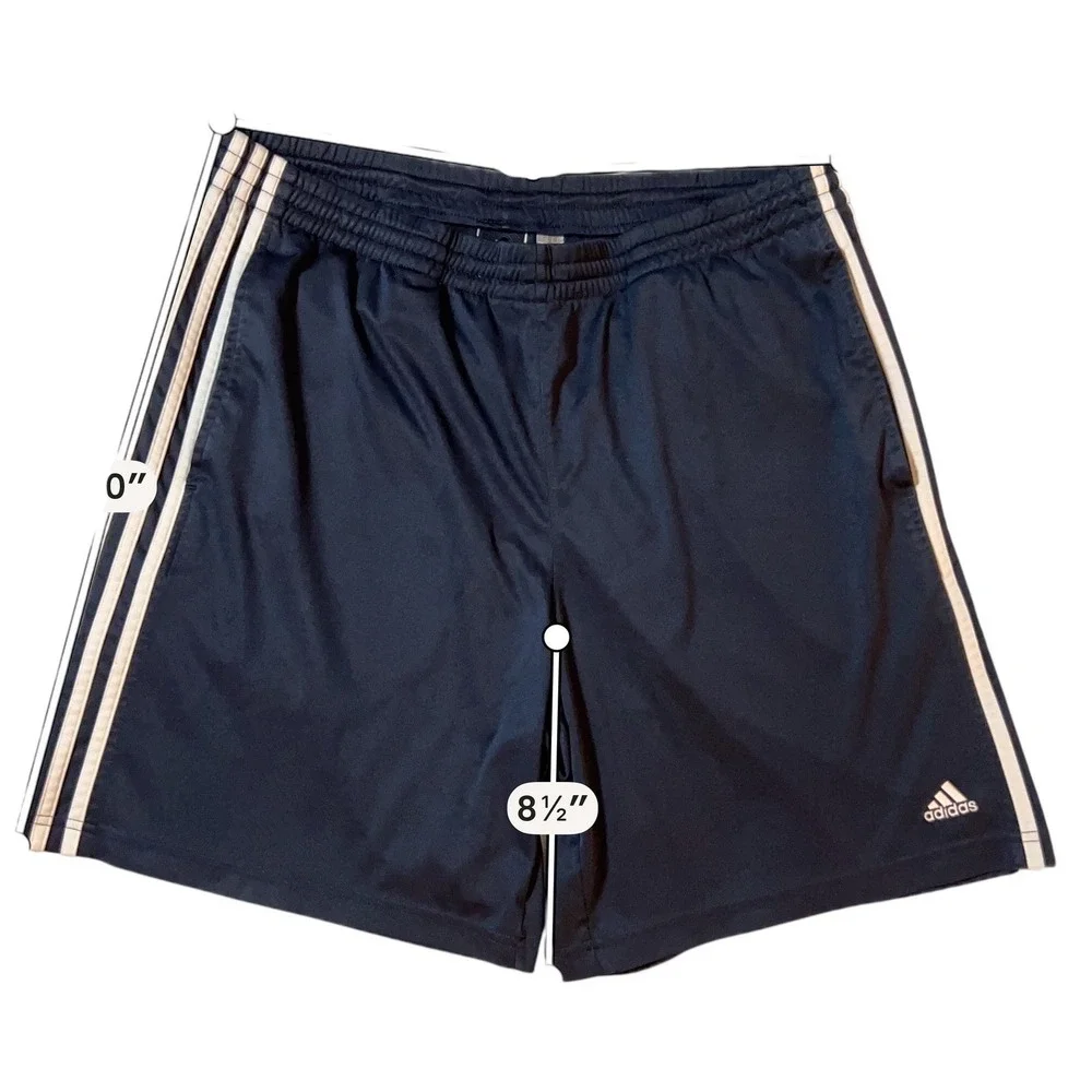 Adidas Men's Navy 3 Stripe Athletic Soccer Gym Shorts Size Large L Drawstring